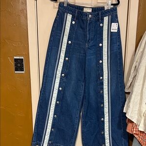 Free People rare 1st Place finish line wide Jeans with Cream Stripes